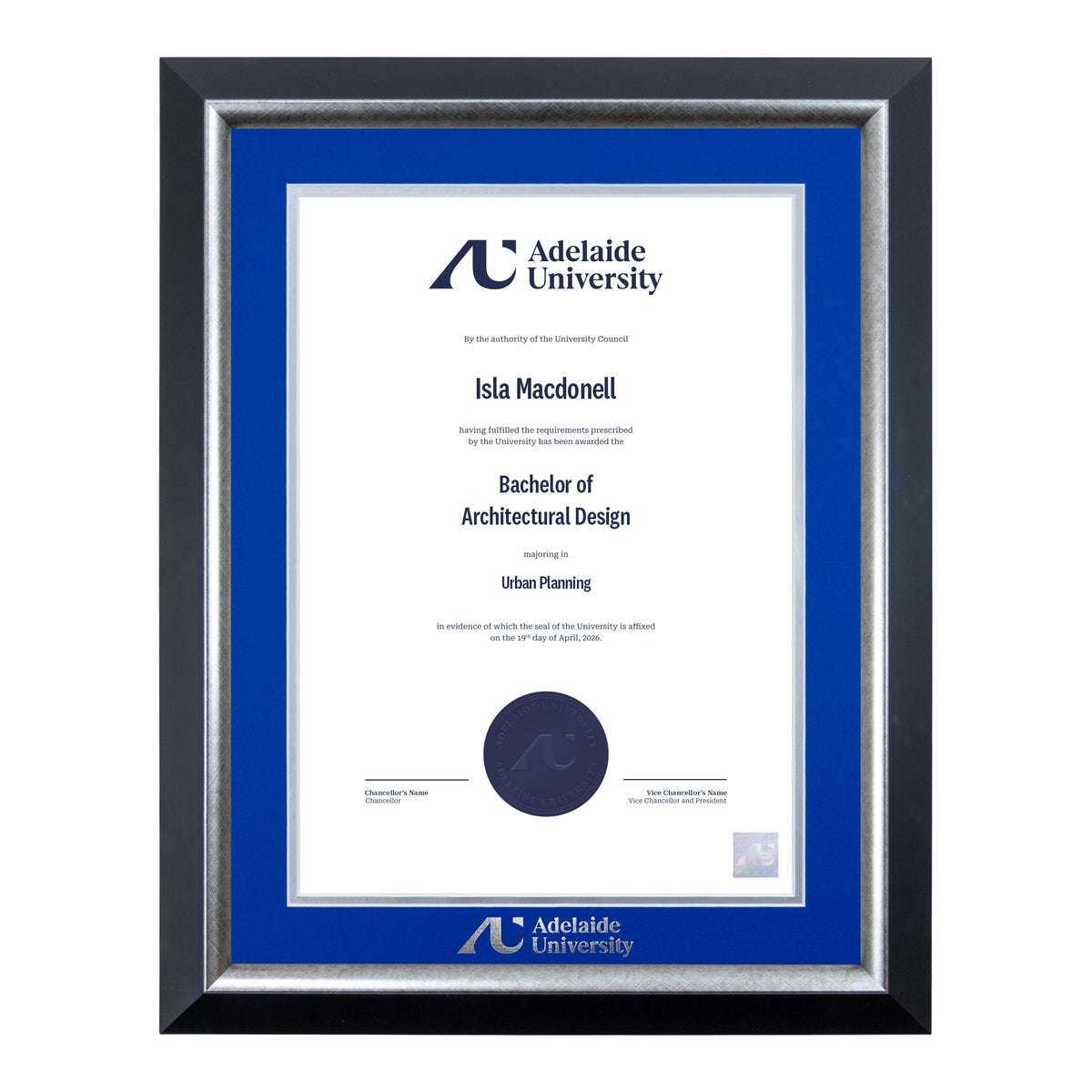 Premium Silver Single Certificate Frame - Adelaide University