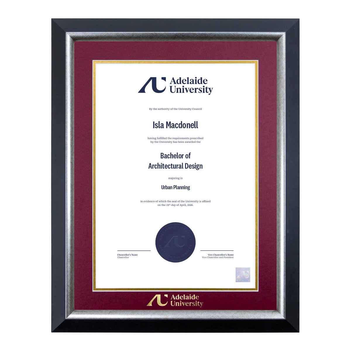 Premium Silver Single Certificate Frame - Adelaide University