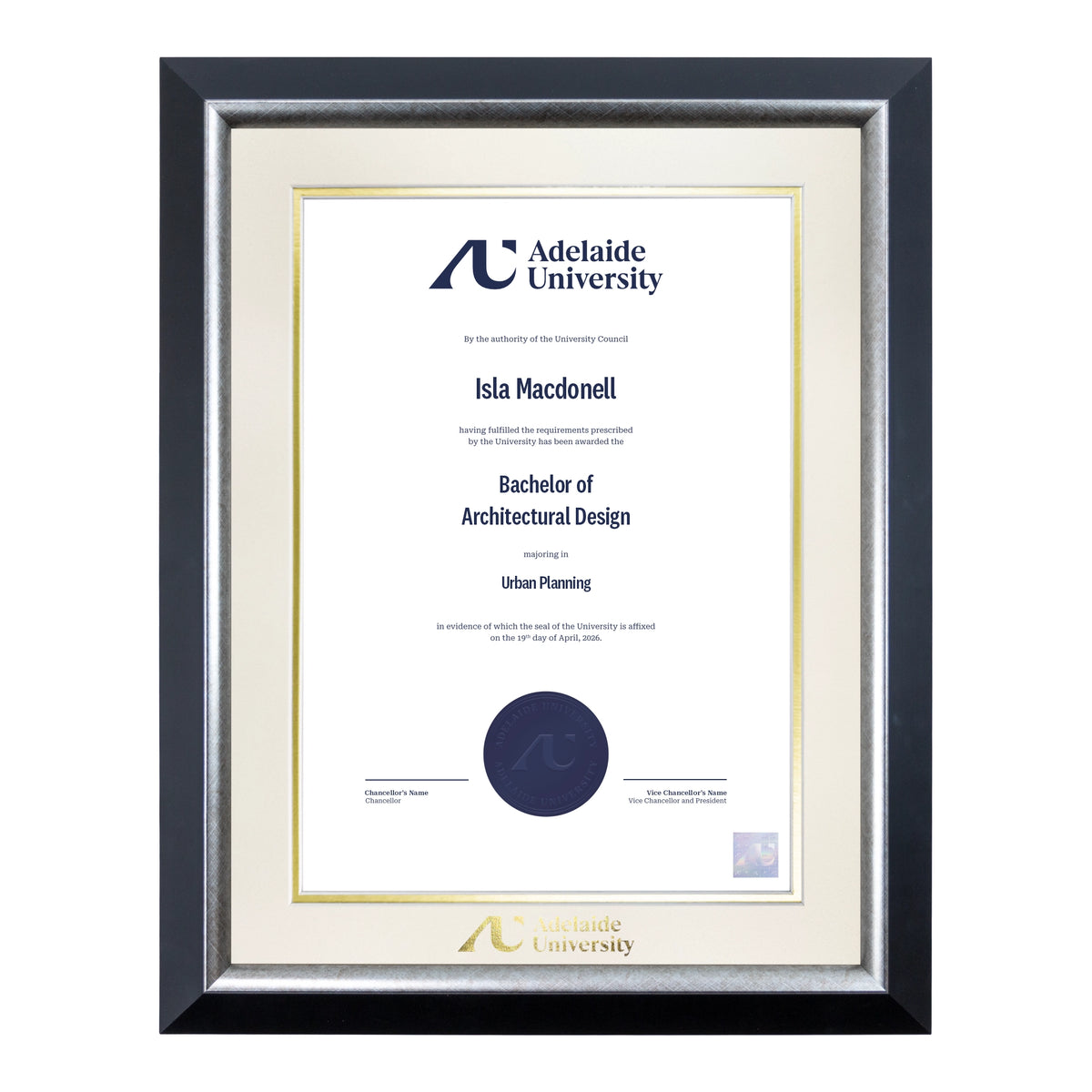 Premium Silver Single Certificate Frame - Adelaide University