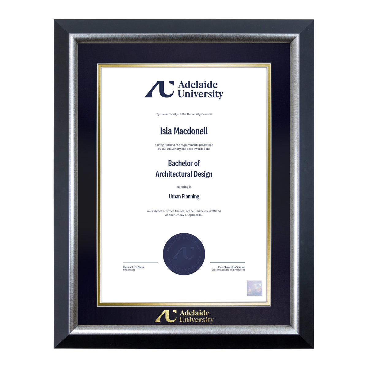 Premium Silver Single Certificate Frame - Adelaide University