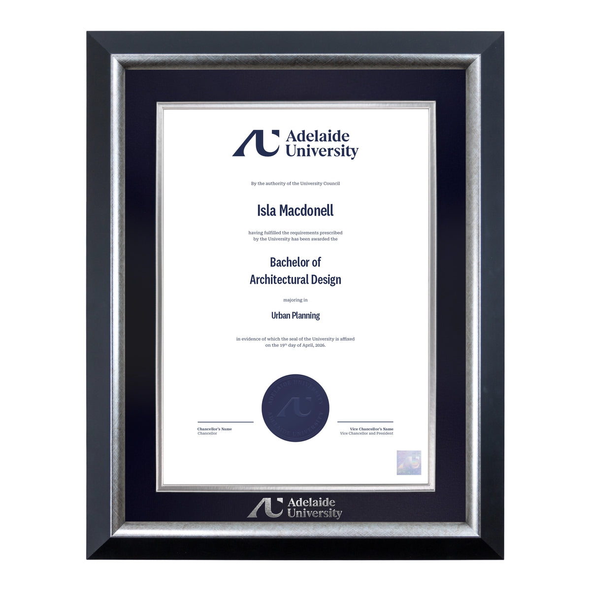 Premium Silver Single Certificate Frame - Adelaide University
