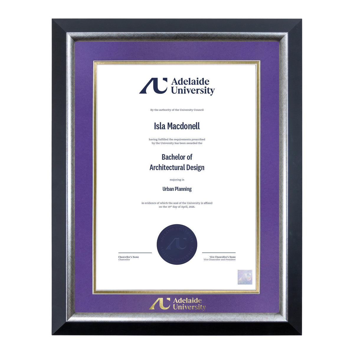 Premium Silver Single Certificate Frame - Adelaide University
