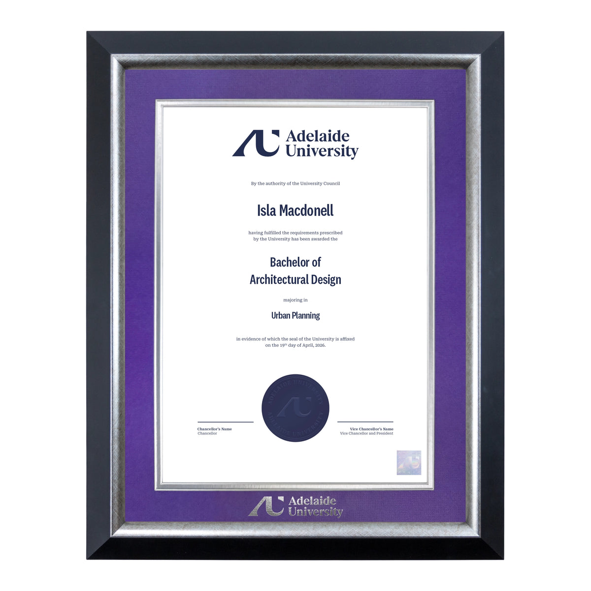 Premium Silver Single Certificate Frame - Adelaide University