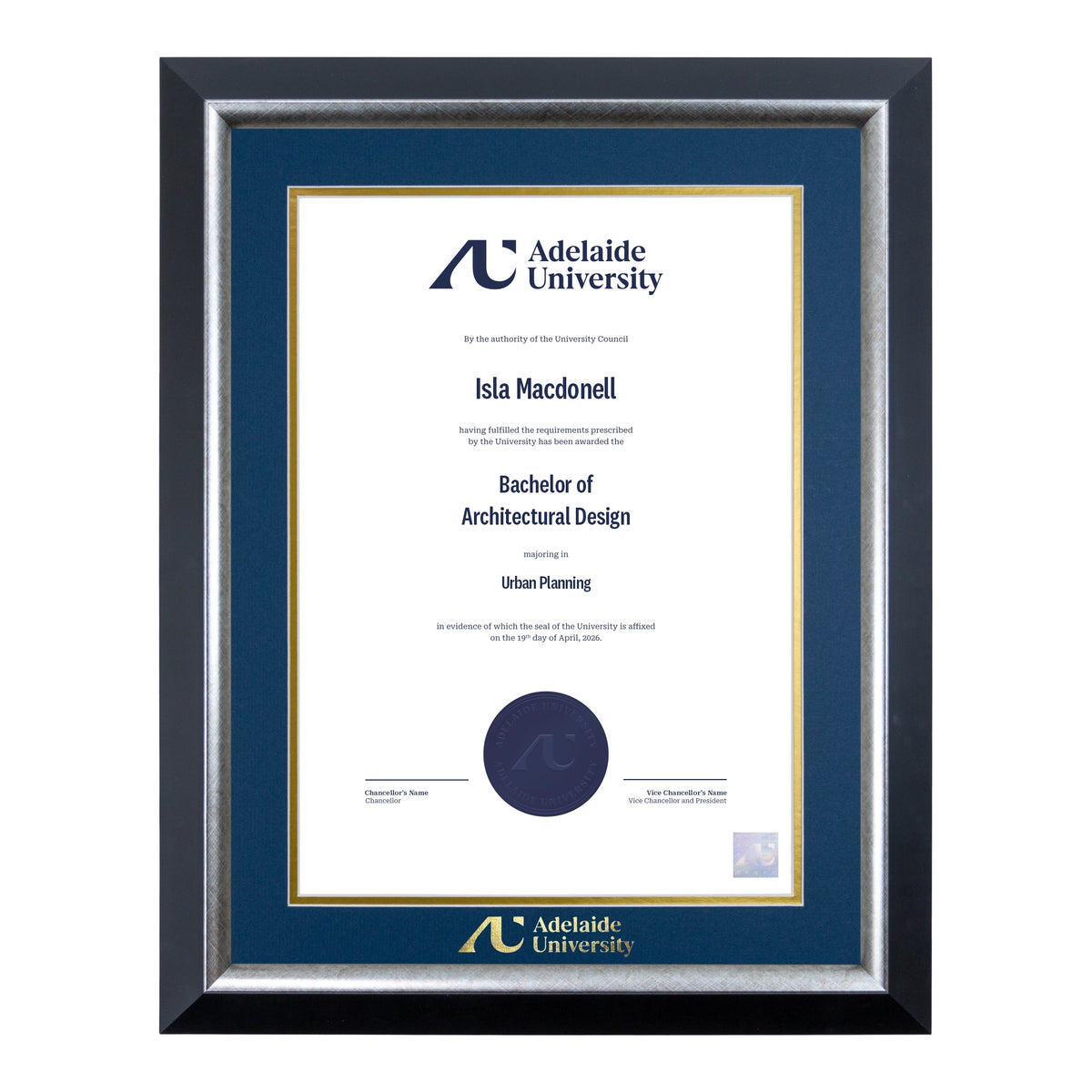 Premium Silver Single Certificate Frame - Adelaide University