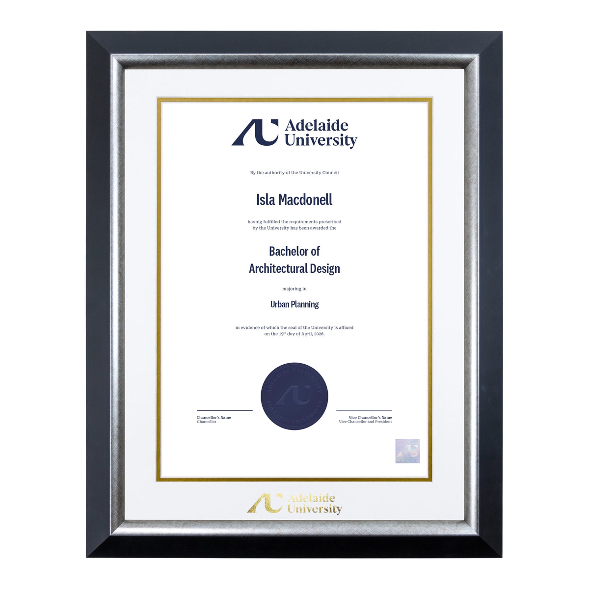 Premium Silver Single Certificate Frame - Adelaide University