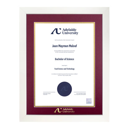 Pristine White Single Certificate Frame - Adelaide University