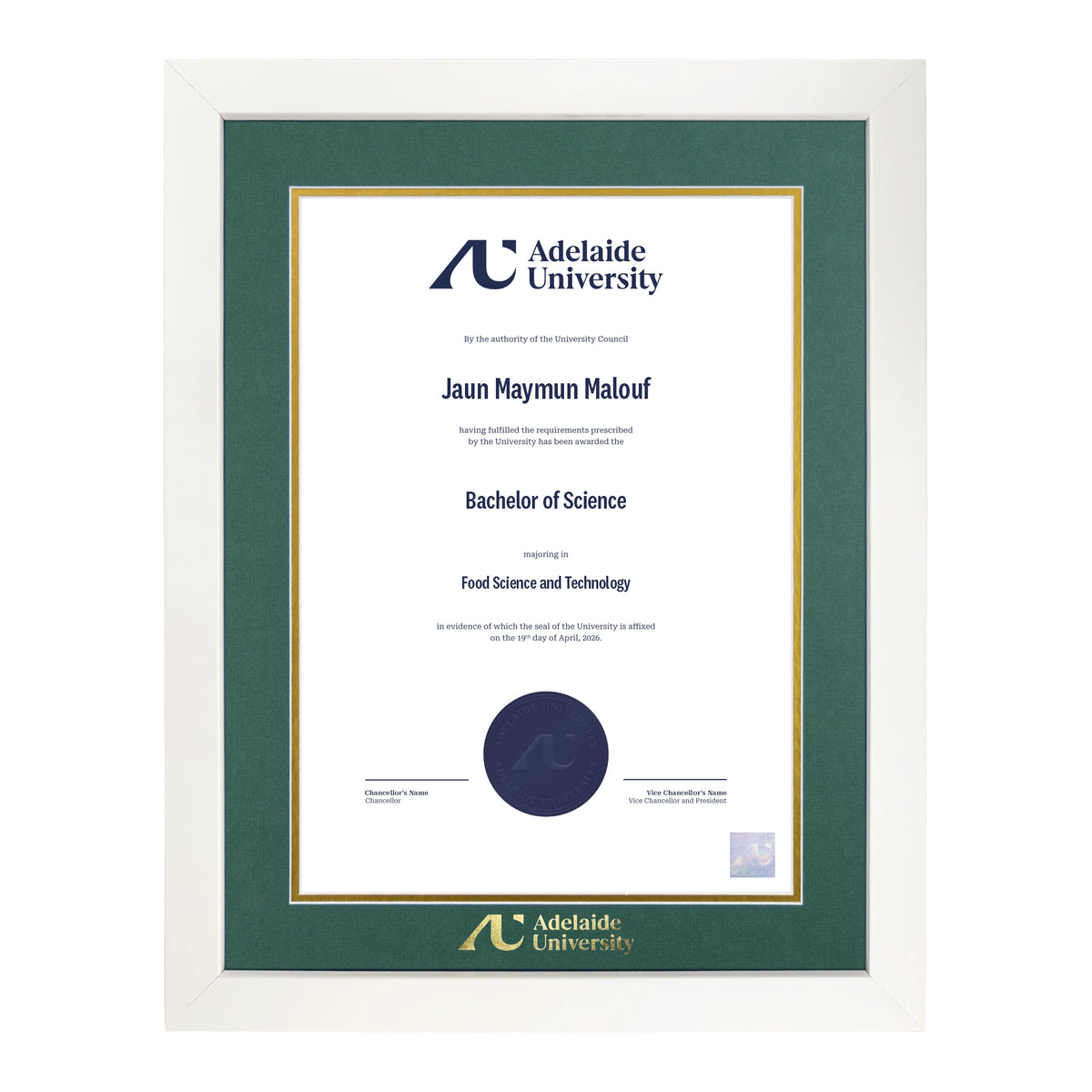 Pristine White Single Certificate Frame - Adelaide University