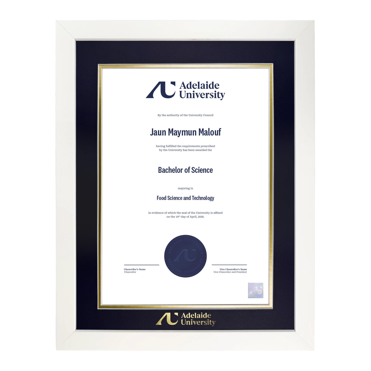 Pristine White Single Certificate Frame - Adelaide University
