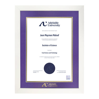 Pristine White Single Certificate Frame - Adelaide University
