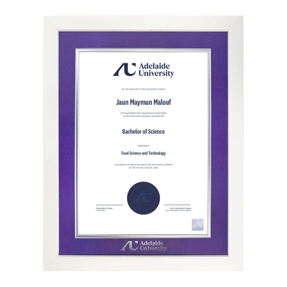 Pristine White Single Certificate Frame - Adelaide University