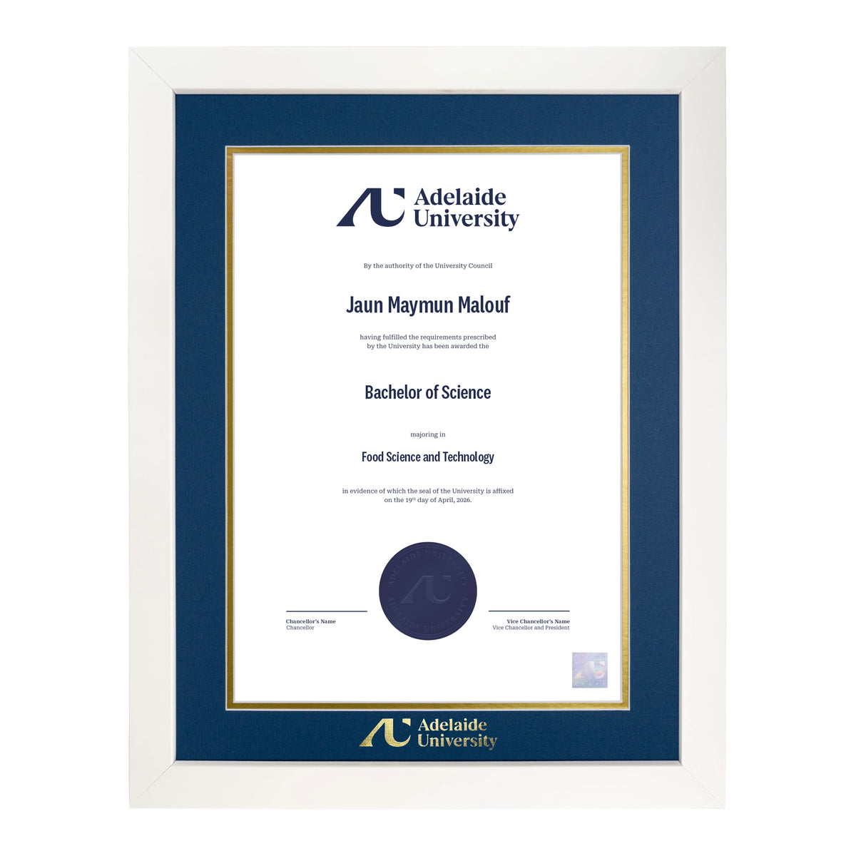 Pristine White Single Certificate Frame - Adelaide University