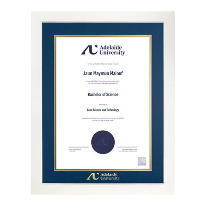 Pristine White Single Certificate Frame - Adelaide University