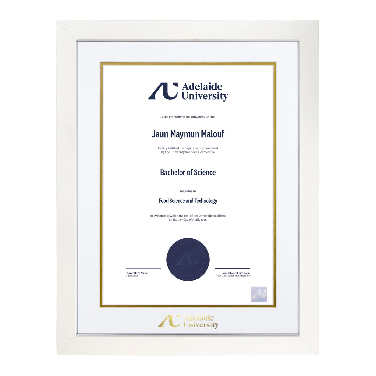 Pristine White Single Certificate Frame - Adelaide University