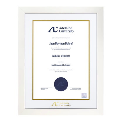 Pristine White Single Certificate Frame - Adelaide University