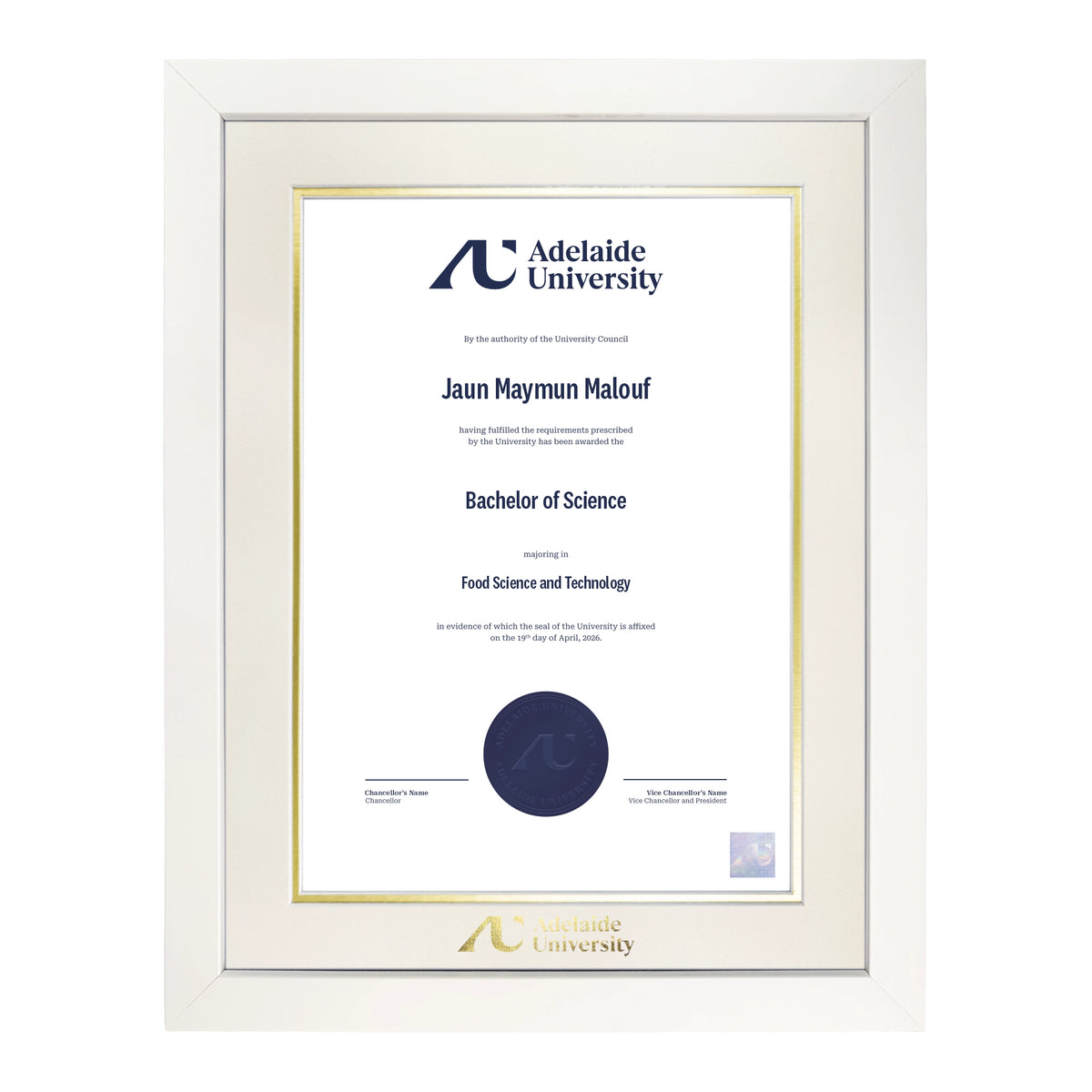 Pristine White Single Certificate Frame - Adelaide University