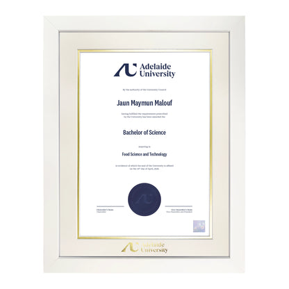 Pristine White Single Certificate Frame - Adelaide University