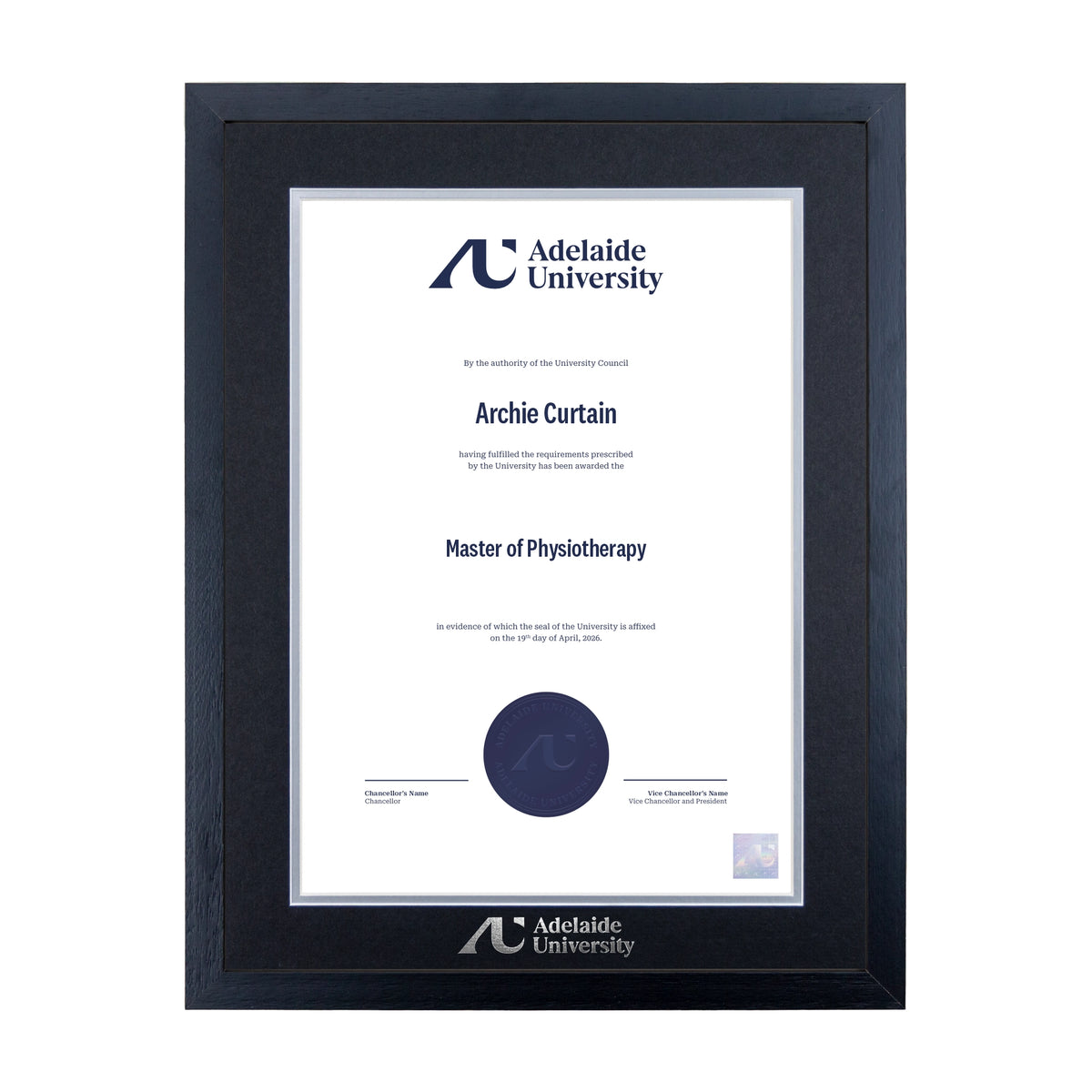 Standard Black Single Certificate Frame - Adelaide University