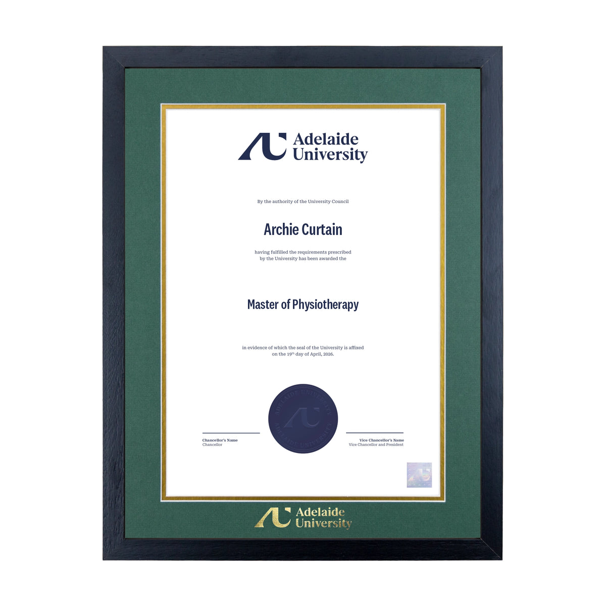 Standard Black Single Certificate Frame - Adelaide University