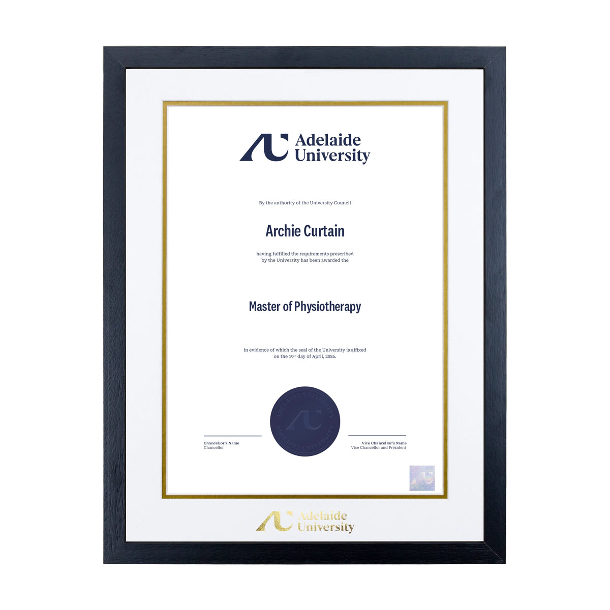 Standard Black Single Certificate Frame - Adelaide University