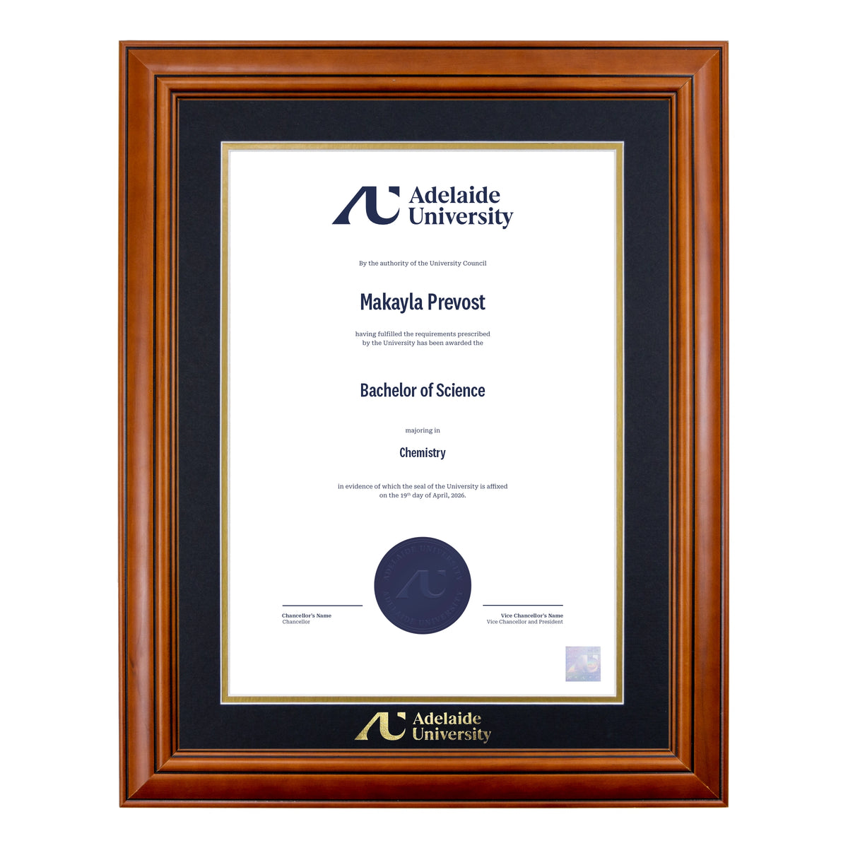 Traditional Timber Single Certificate Frame - Adelaide University