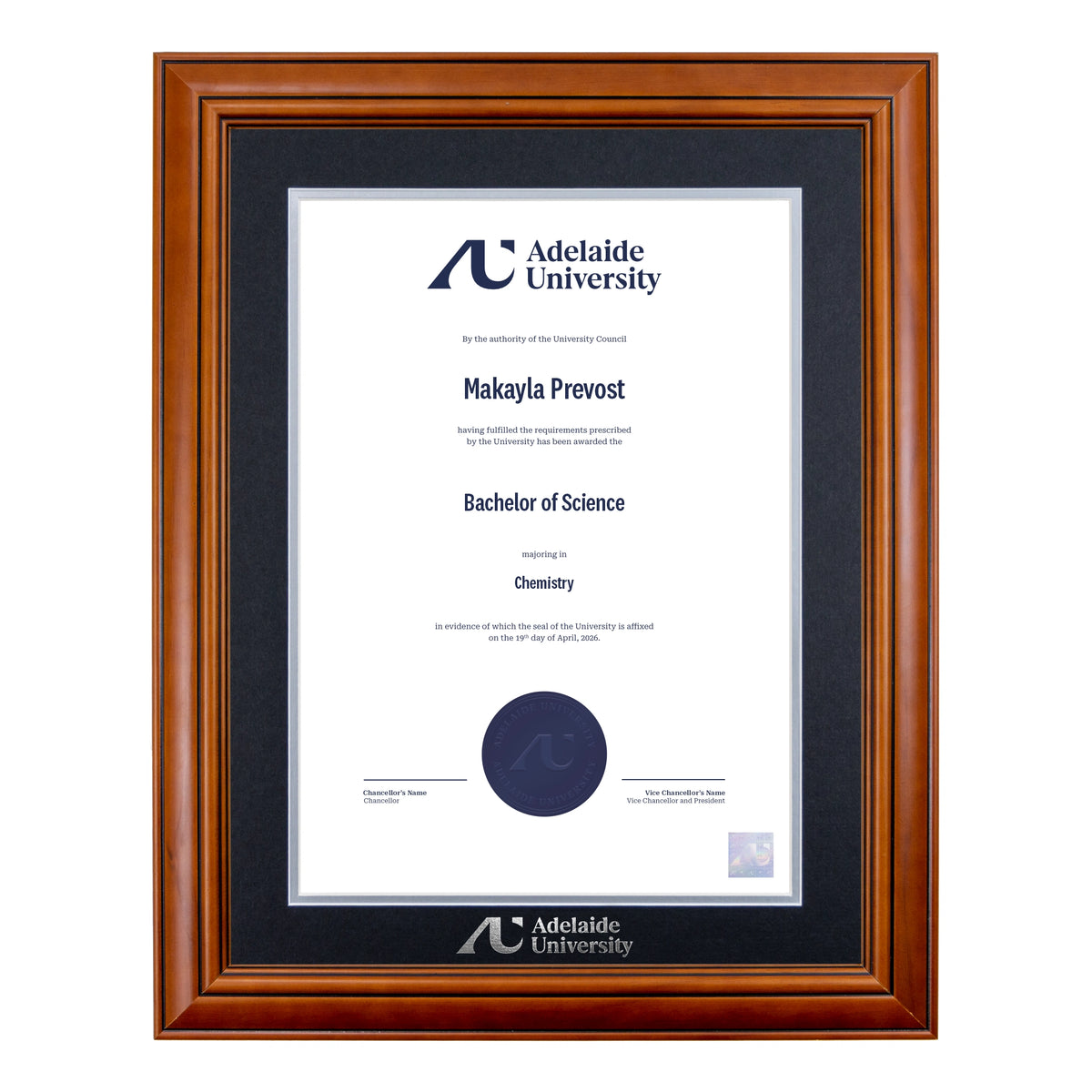 Traditional Timber Single Certificate Frame - Adelaide University