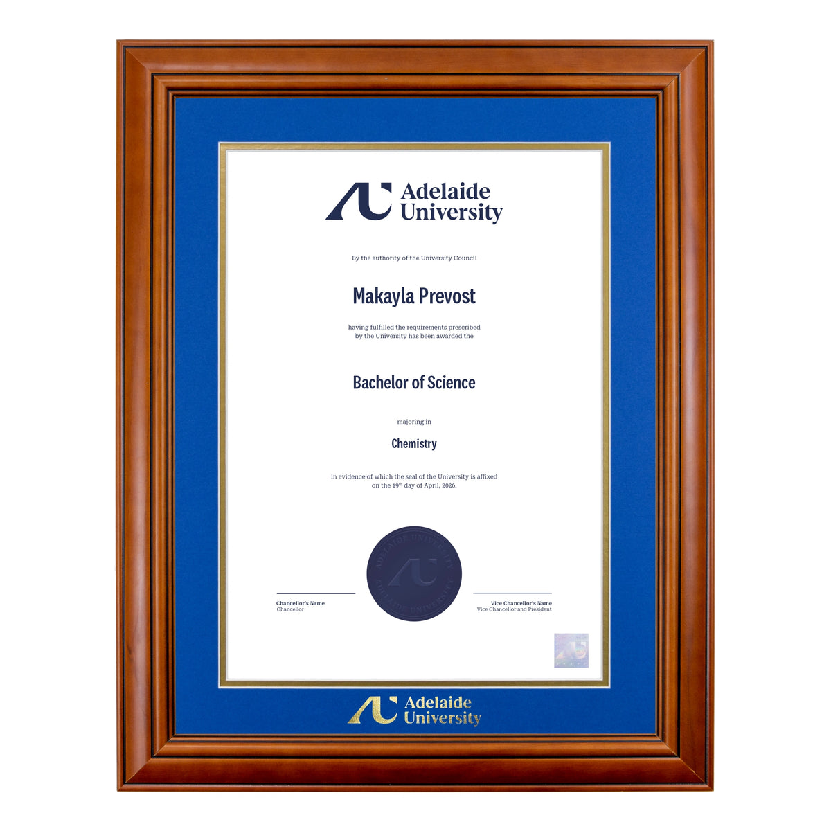 Traditional Timber Single Certificate Frame - Adelaide University