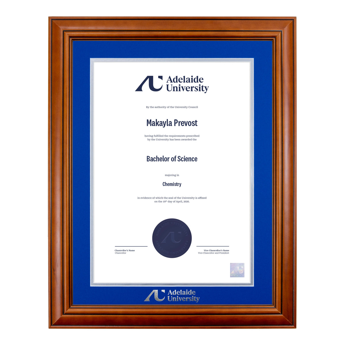 Traditional Timber Single Certificate Frame - Adelaide University