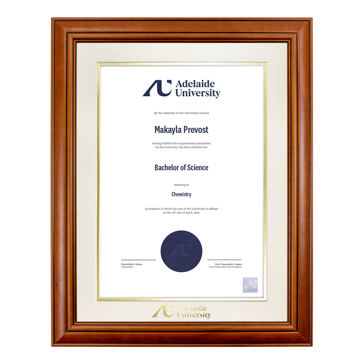 Traditional Timber Single Certificate Frame - Adelaide University
