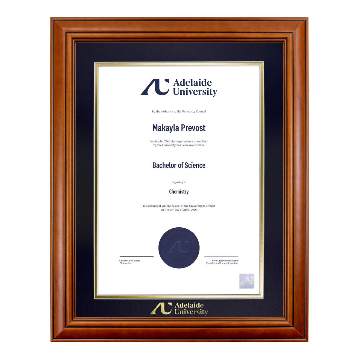 Traditional Timber Single Certificate Frame - Adelaide University