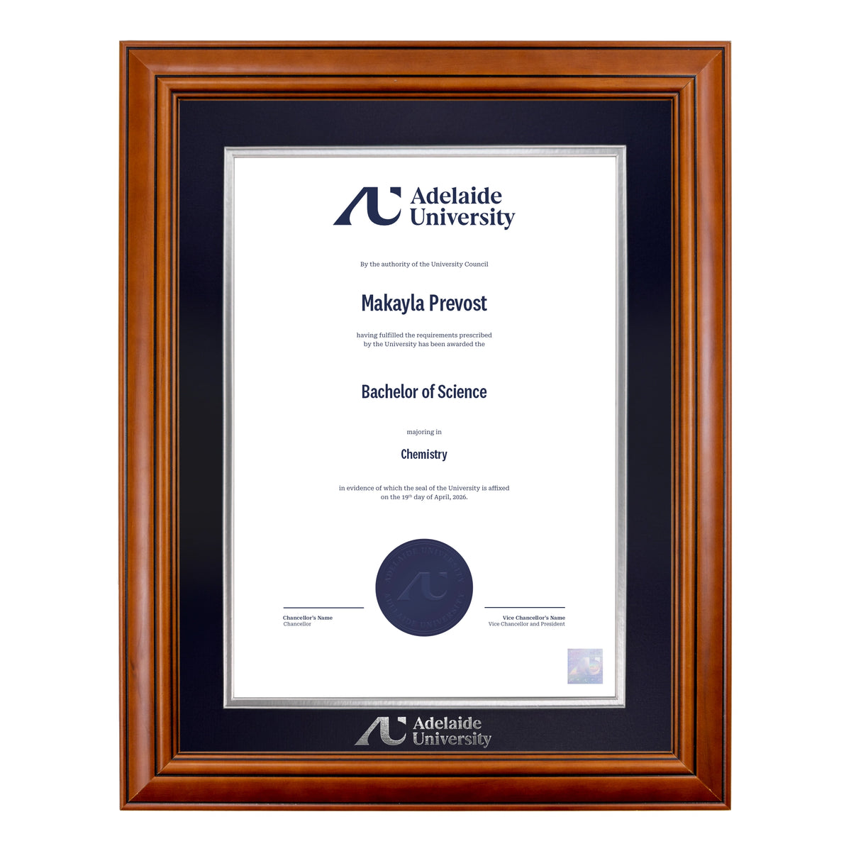 Traditional Timber Single Certificate Frame - Adelaide University