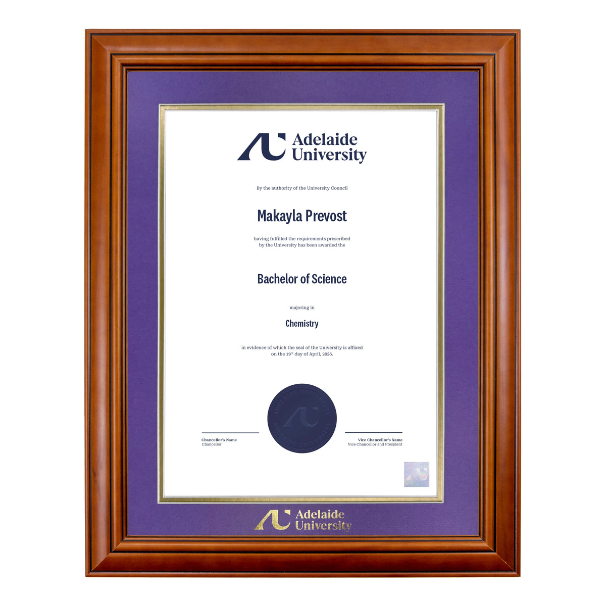 Traditional Timber Single Certificate Frame - Adelaide University