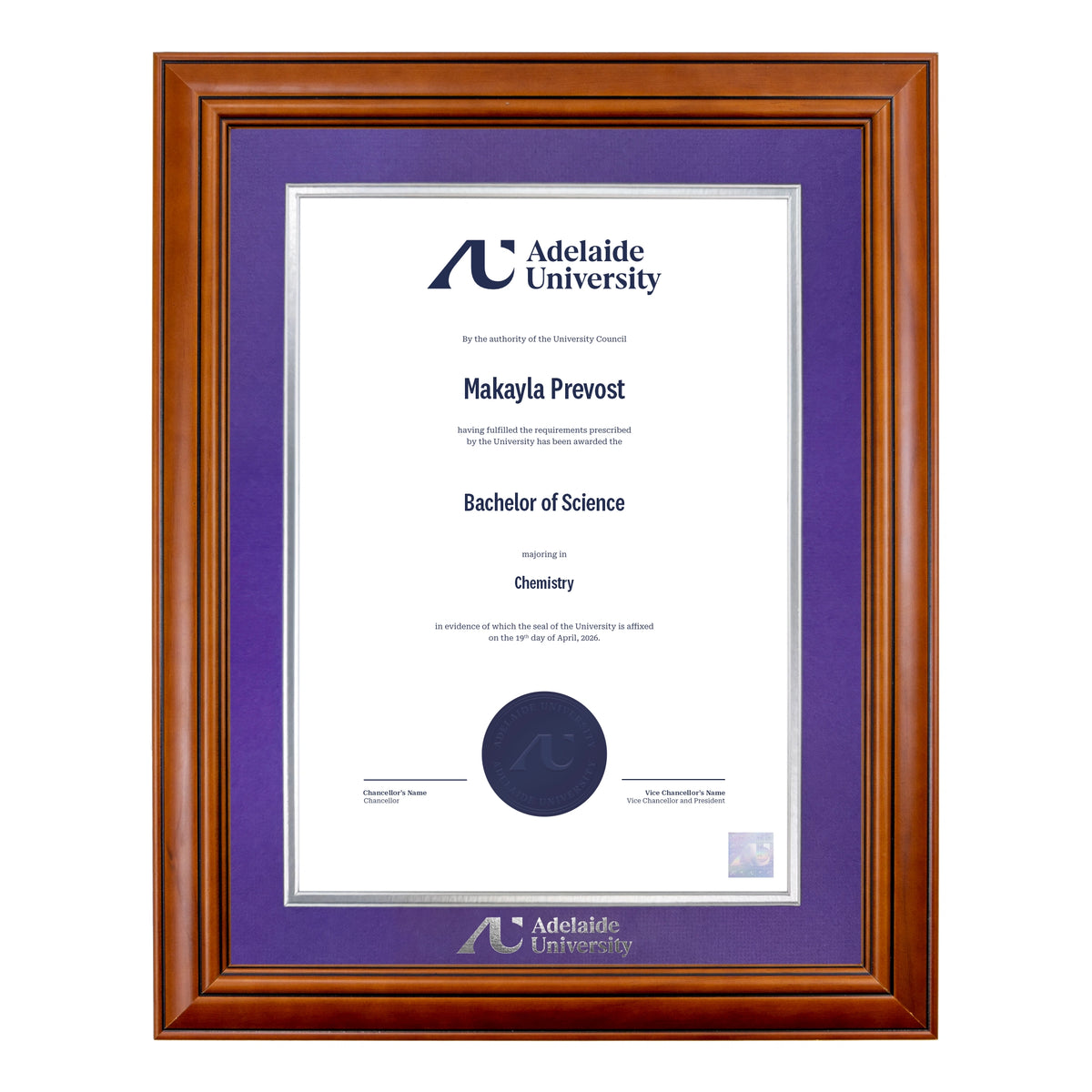 Traditional Timber Single Certificate Frame - Adelaide University