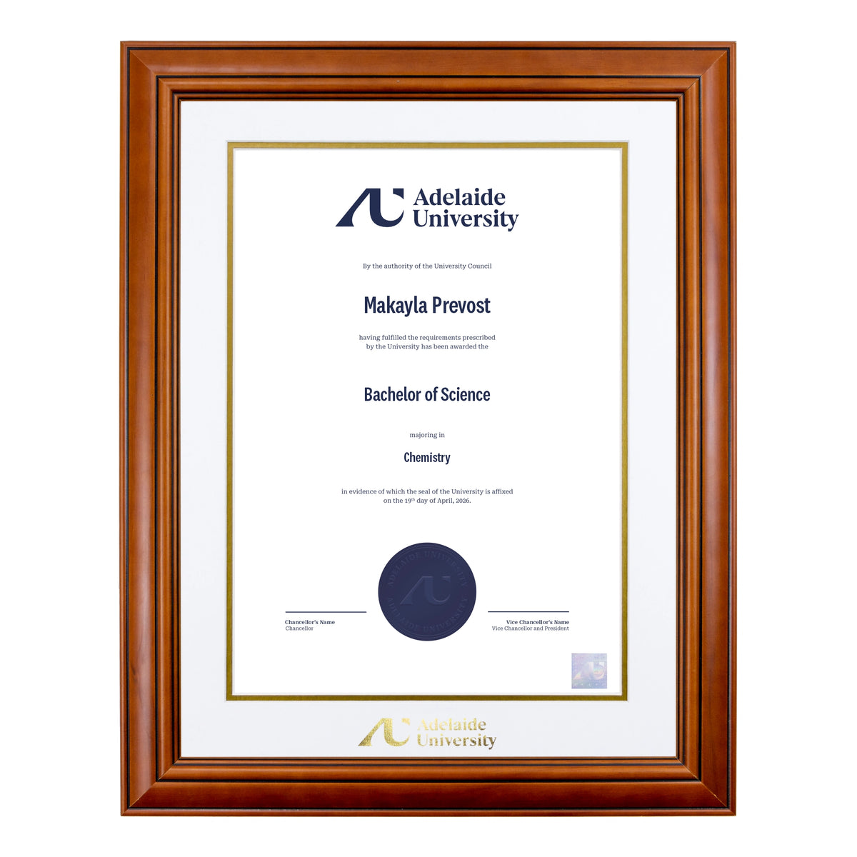 Traditional Timber Single Certificate Frame - Adelaide University