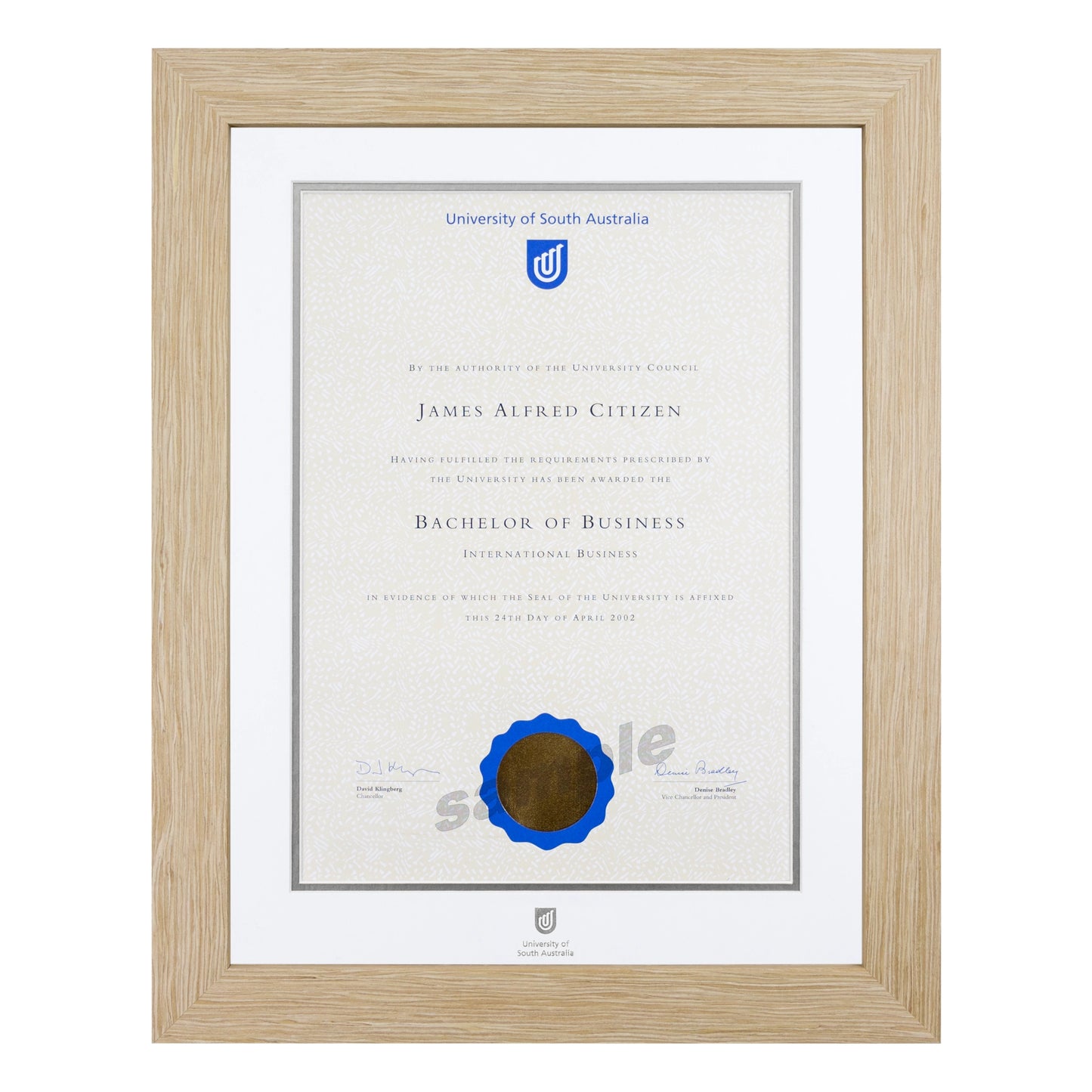 Natural Single Certificate Frame- University of South Australia