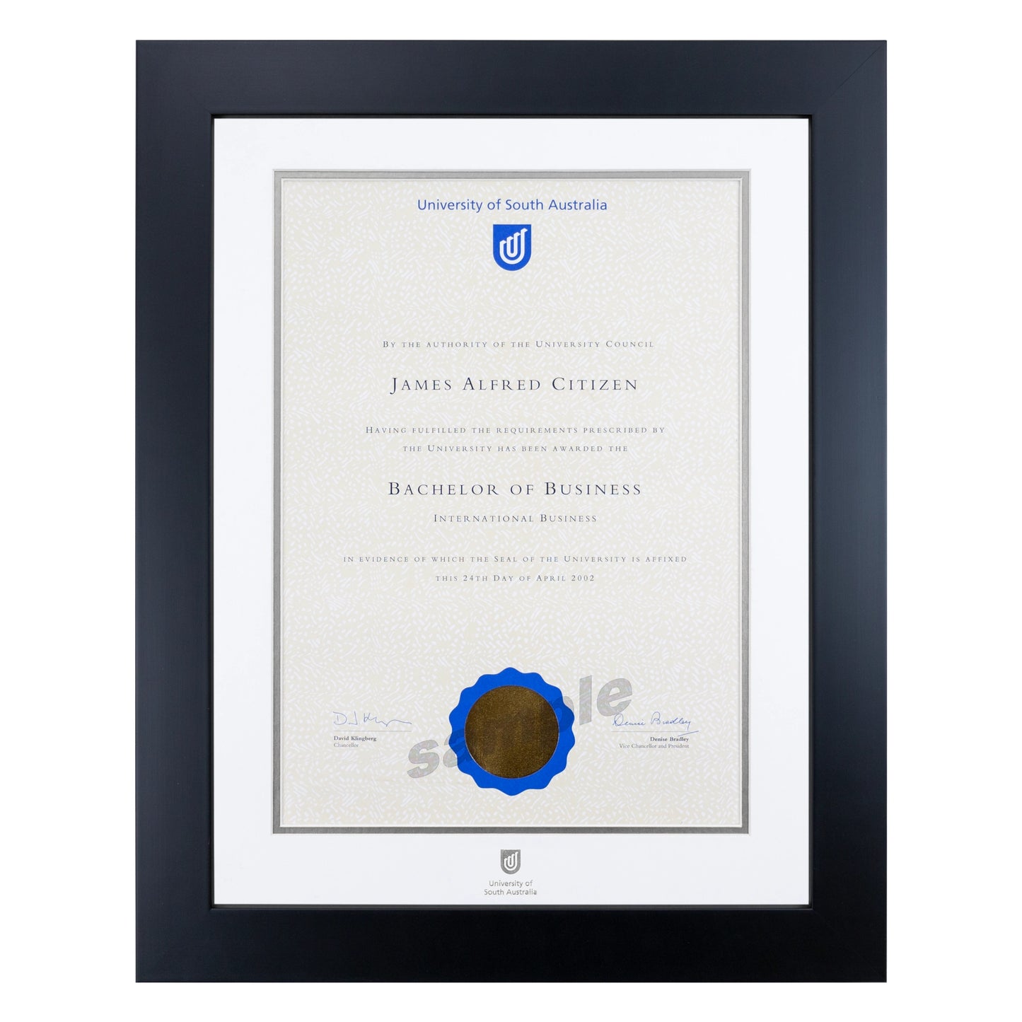 Prestige Black Single Certificate Frame - University of South Australia
