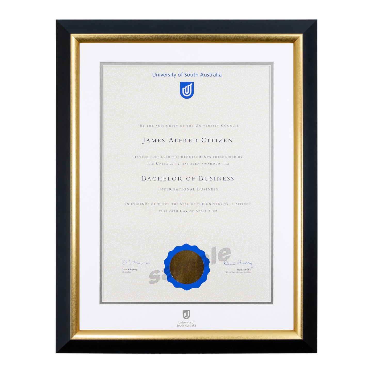 Premium Gold Single Certificate Frame - University of South Australia