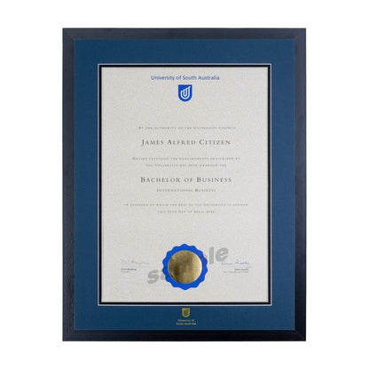 Standard Black Single Certificate Frame - University of South Australia