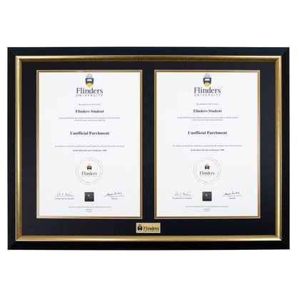 Flinders University Double Certificate Frame - Premium Gold