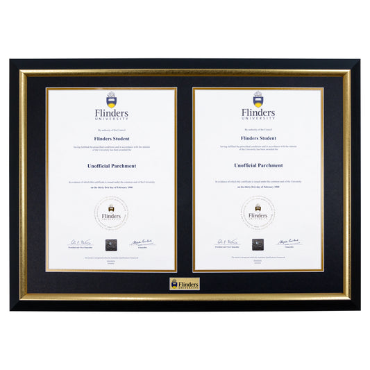 Flinders University Double Certificate Frame - Premium Gold