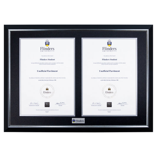 Flinders University Double Certificate Frame - Premium Silver