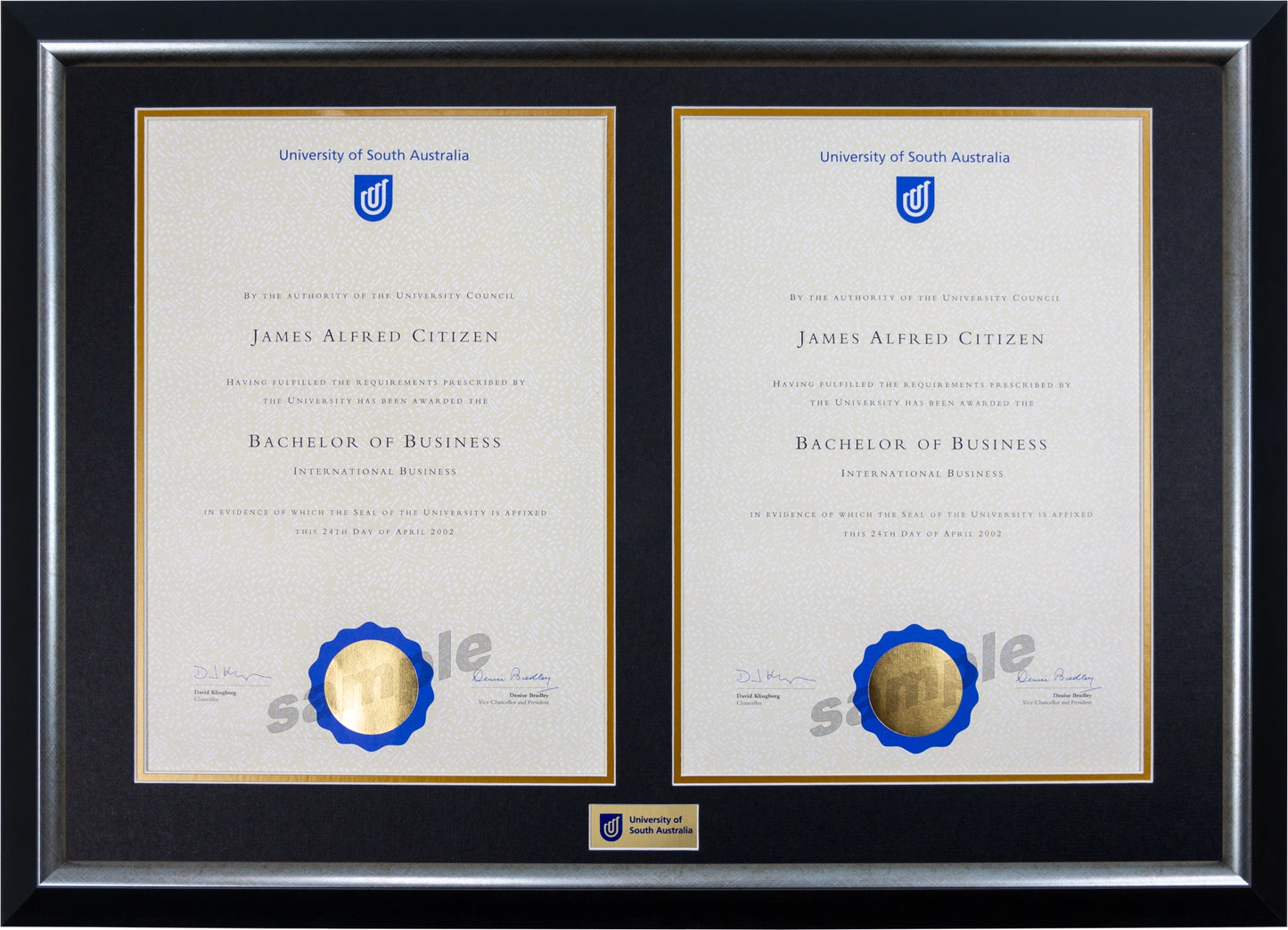 University of South Australia Double Certificate Frame - Premium Silver