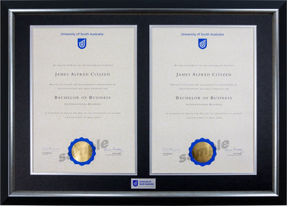 University of South Australia Double Certificate Frame - Premium Silver