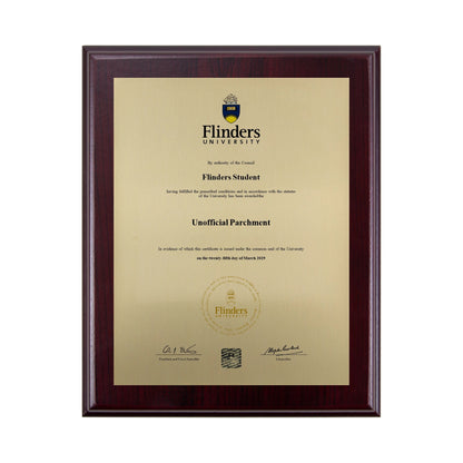 Flinders University Certificate Plaque - Desktop Size