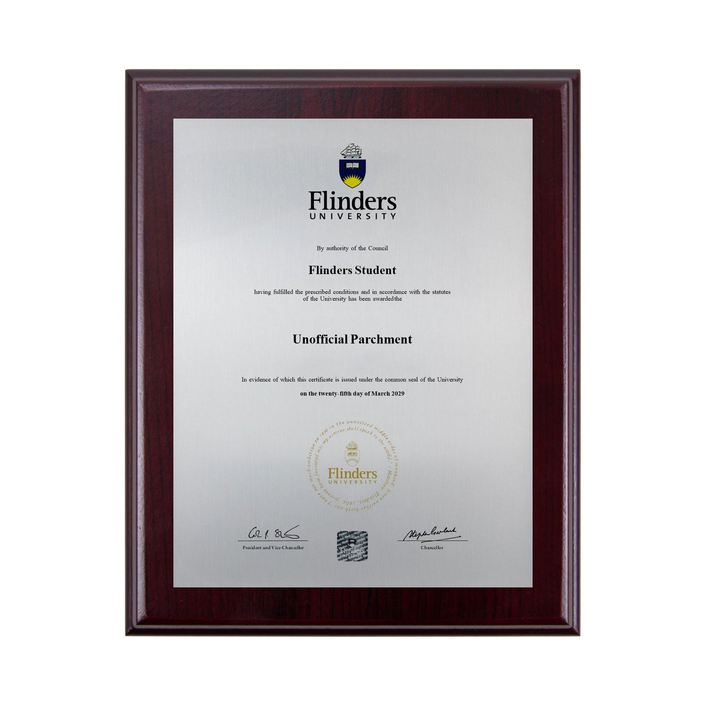 Flinders University Certificate Plaque - Desktop Size