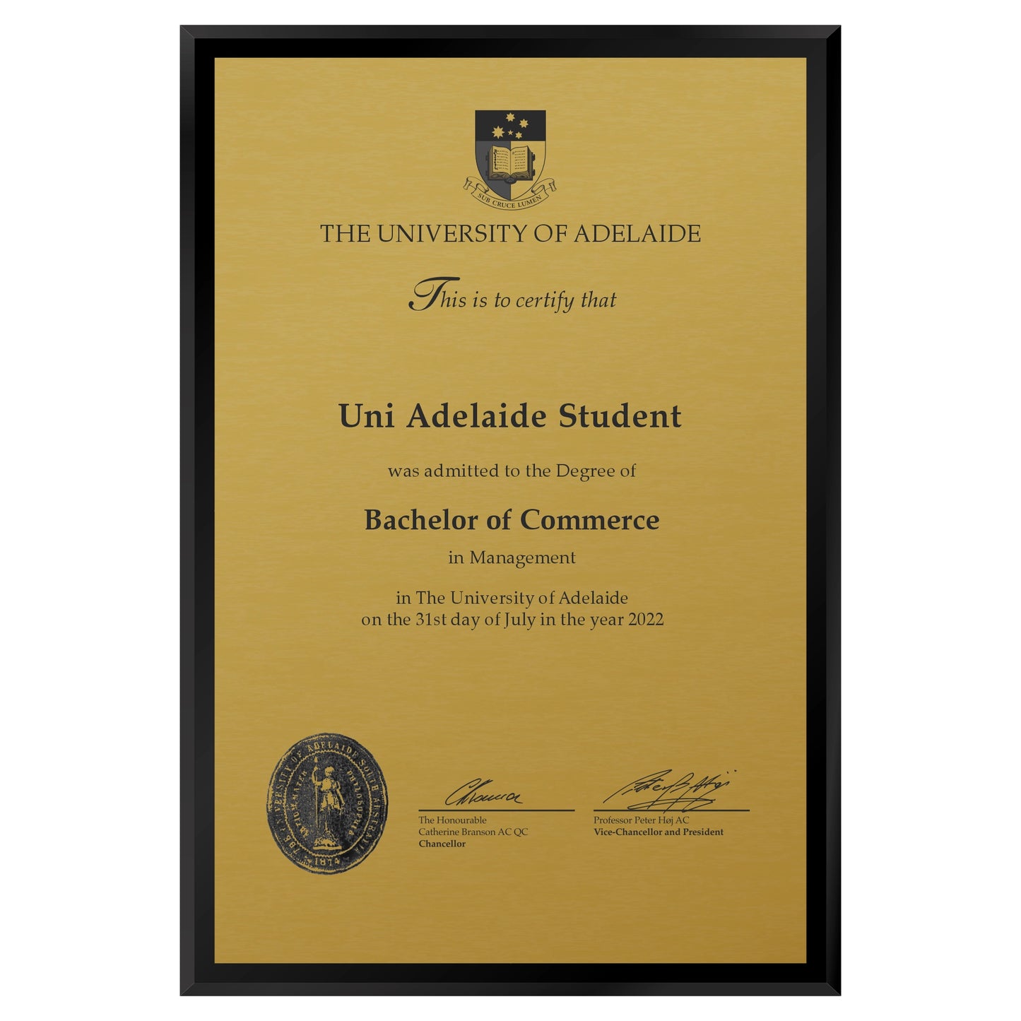 University of Adelaide Certificate Plaque - A3 Size