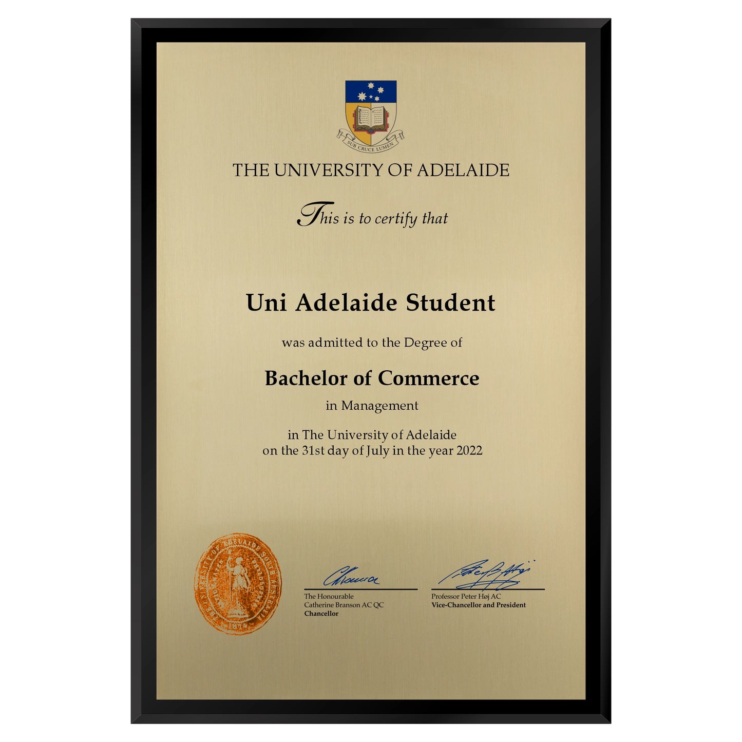 University of Adelaide Certificate Plaque - A3 Size