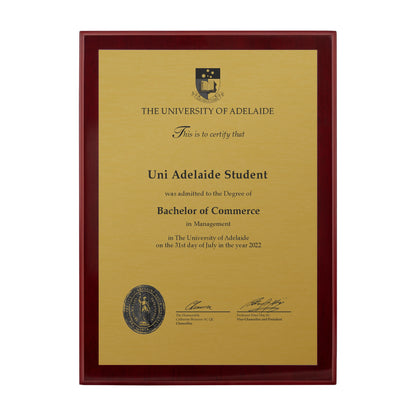 University of Adelaide Certificate Plaque - Medium