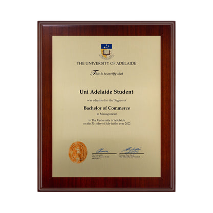 University of Adelaide Certificate Plaque - Small Desktop Size