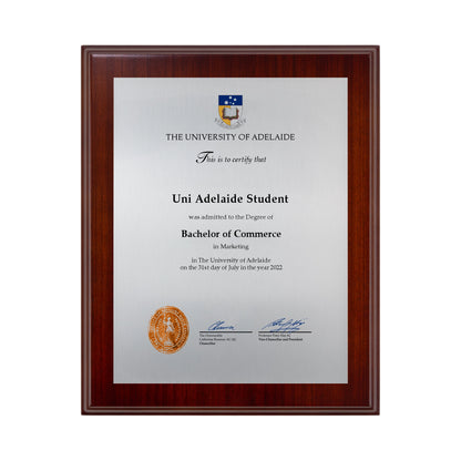 University of Adelaide Certificate Plaque - Small Desktop Size