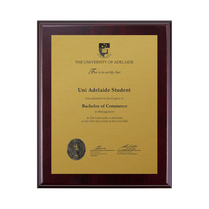 University of Adelaide Certificate Plaque - Small Desktop Size